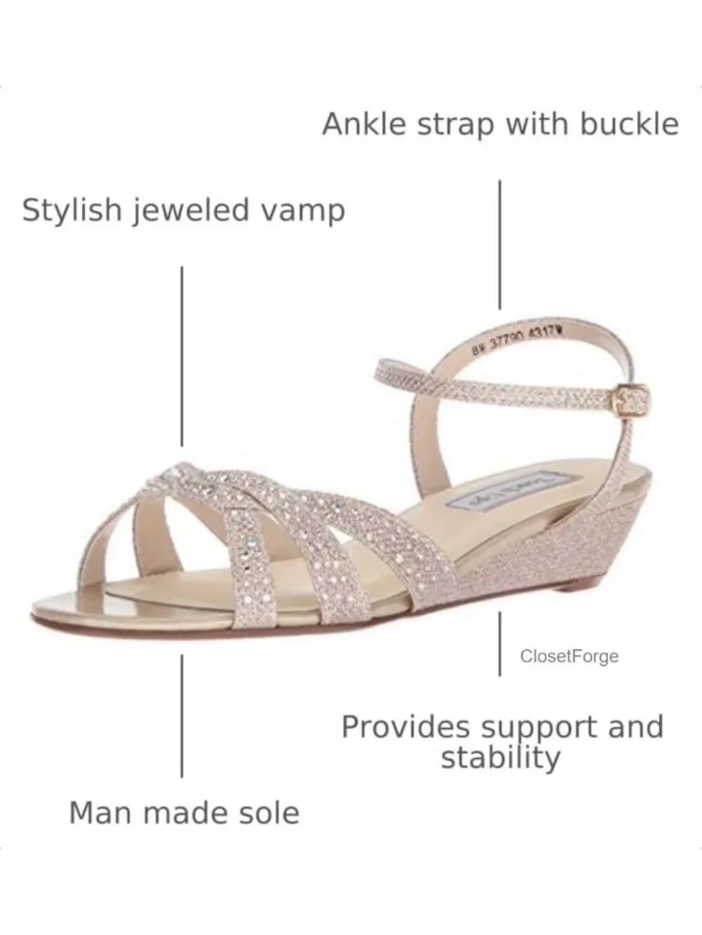 Womens Jeweled Slingback Wedge Sandals Water Resistant Comfortable